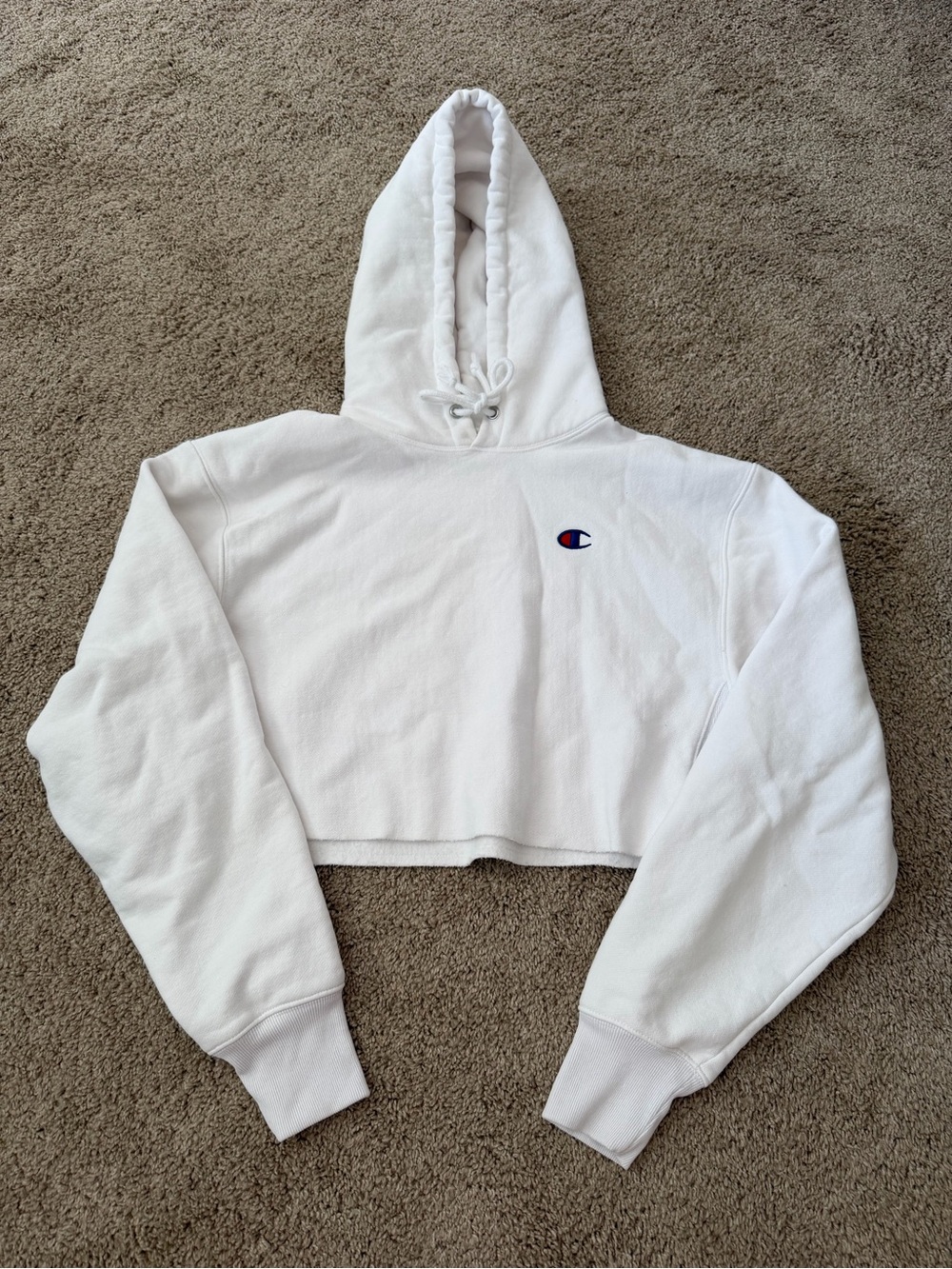 Champion White Cropped Pullover Hoodie with Logo
